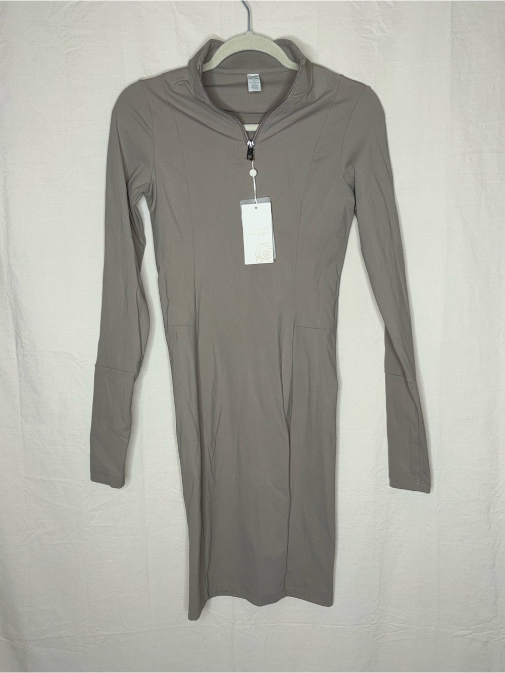 NWT Vitality Long Sleeve Quarter-Zip Dress in Taupe (Brown)